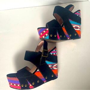 Betsey Johnson Strappy Black Suede Platform Size 7 Chunky Boho Indie Festival